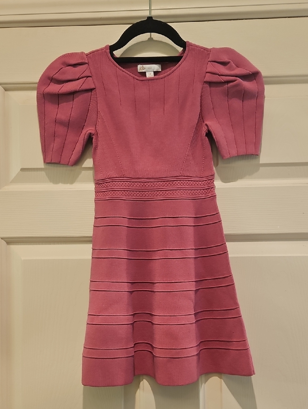 GB Gianni Binni Girls' Rose Pink Puff-Sleeve Knit Dress Sz 6 Alaia Inspired